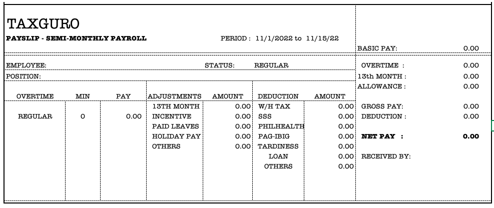 Payslip Template Philippines