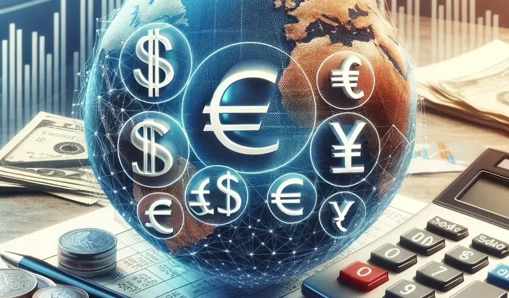 Here is the featured image created for an article about foreign tax credits. This image visually represents the concept of global finance and tax considerations, incorporating elements like a globe, a calculator, and various currencies, along with a background suggesting financial documents and graphs.